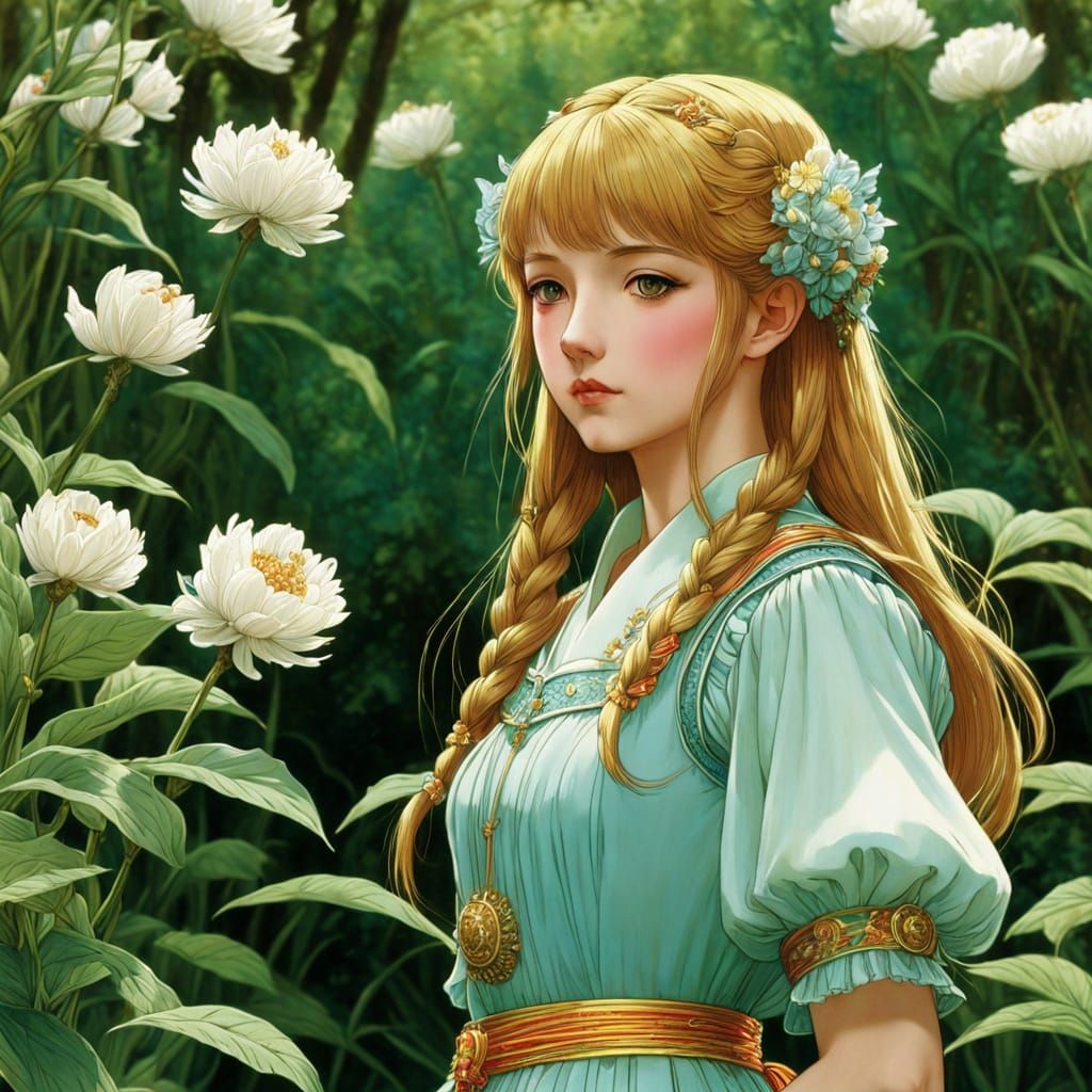 Sweet Girl in Anime Style, Inspired by Walter Crane