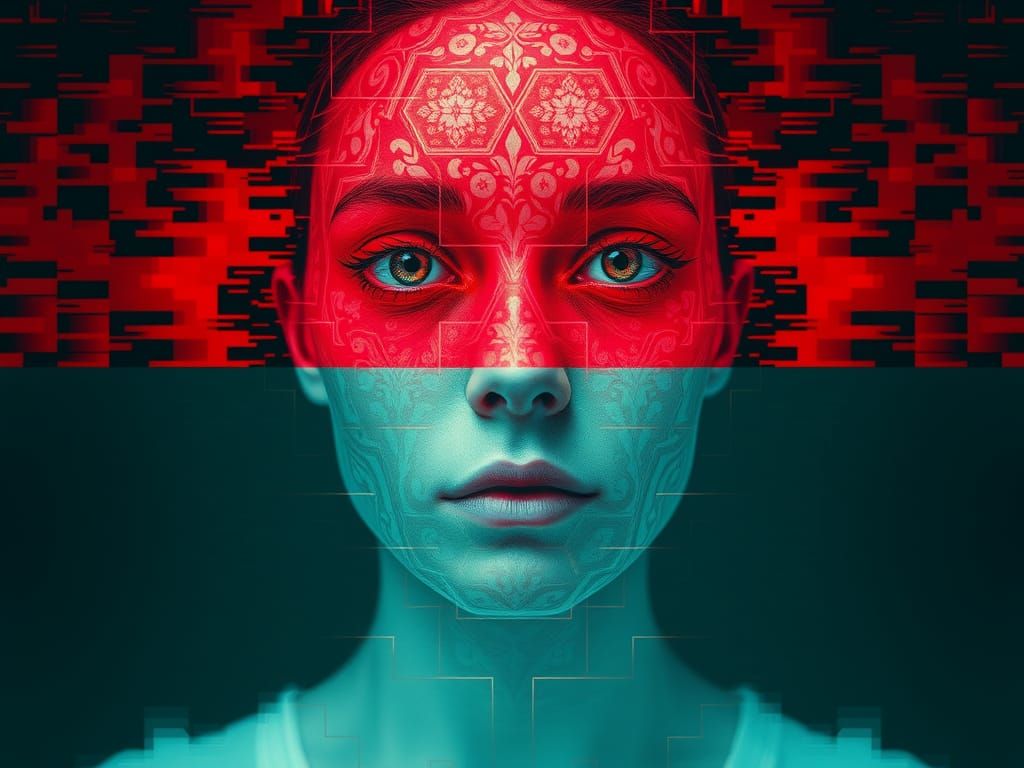 Surreal Corrupted Portrait with Visual Interference