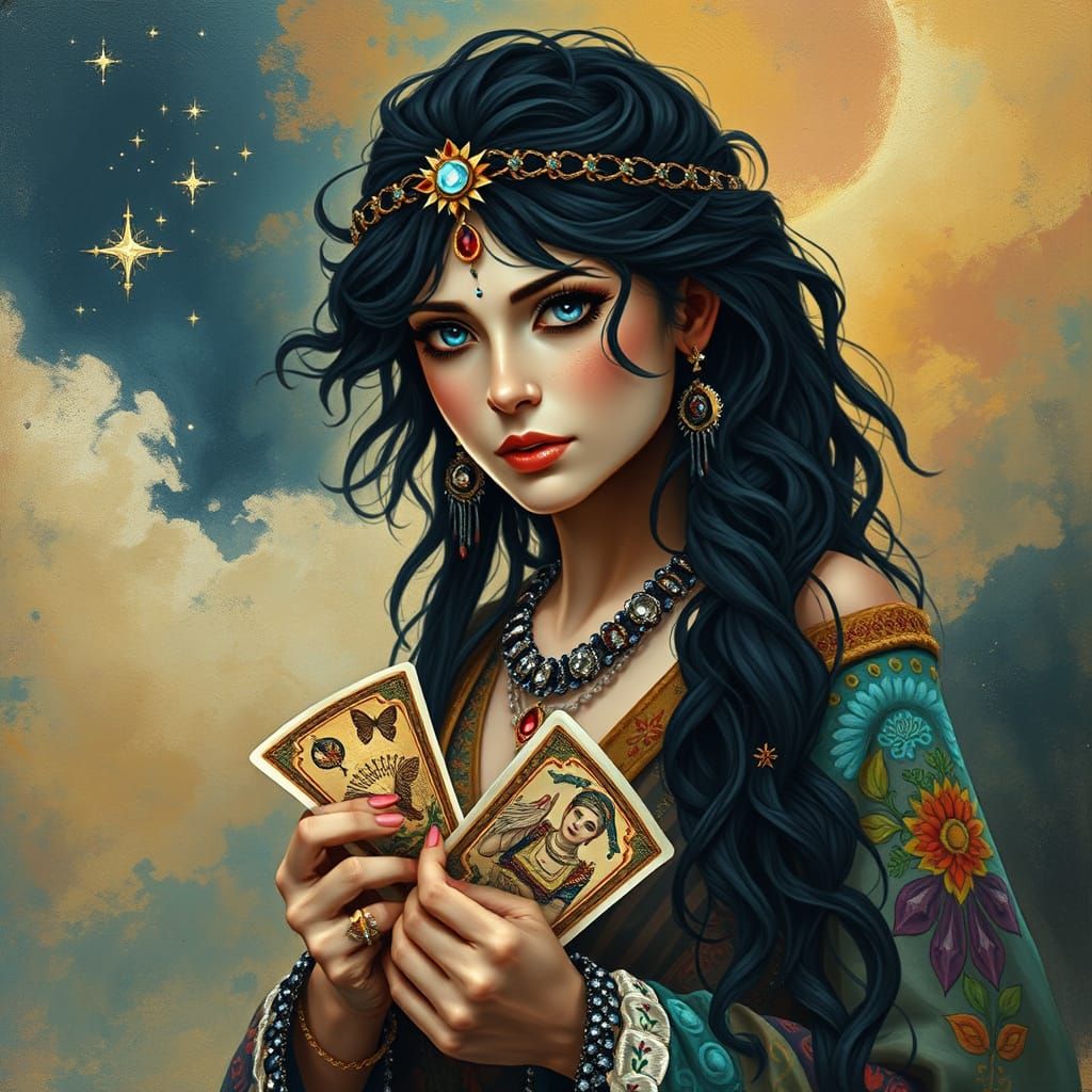Midnight Gypsy Goddess Under Starry Skies