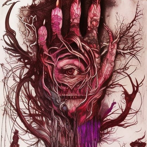 Multi-Faced Hand: Horror Concept Art