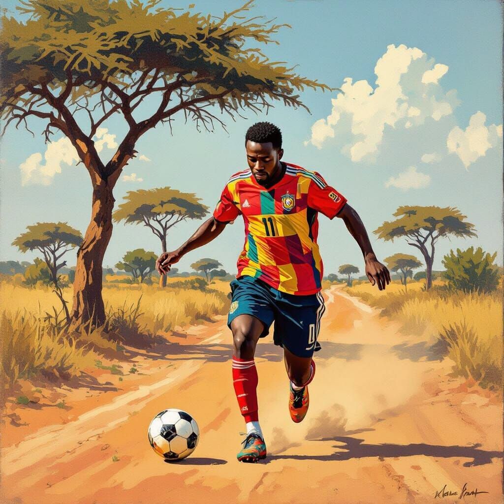 African Soccer Player in Expressive Style
