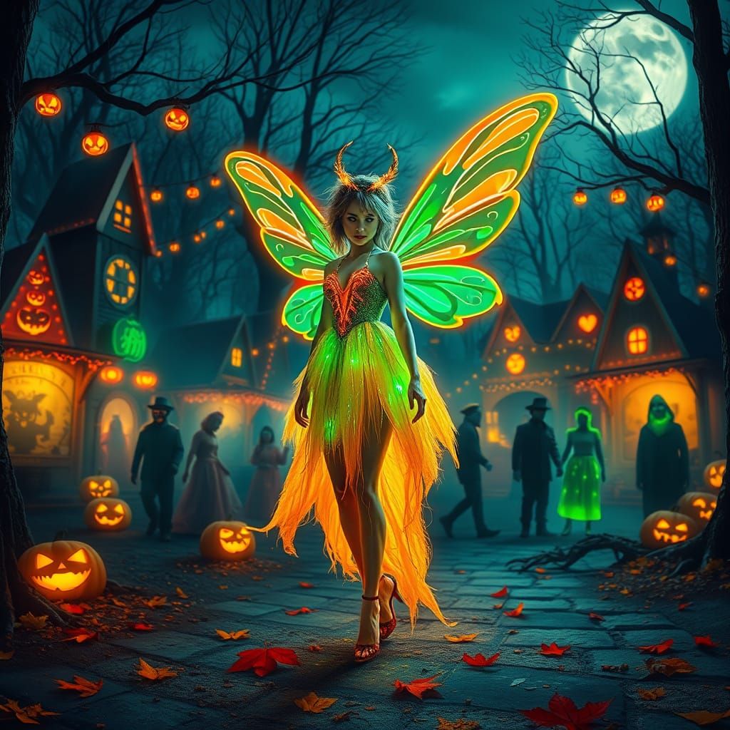 Neon Fairy at Halloween Party in Spooky Woods
