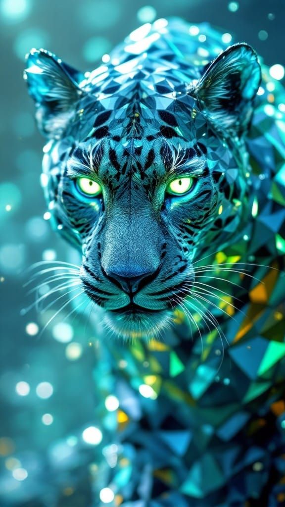 Majestic Crystal Leopard in Ethereal Atmosphere