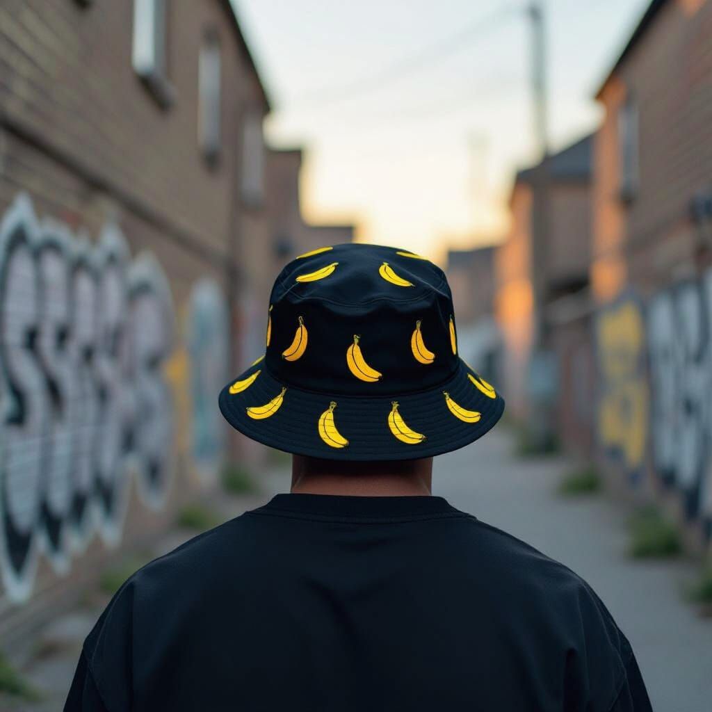 Banana Bucket Hat in Gritty UK Estate: 3D Render