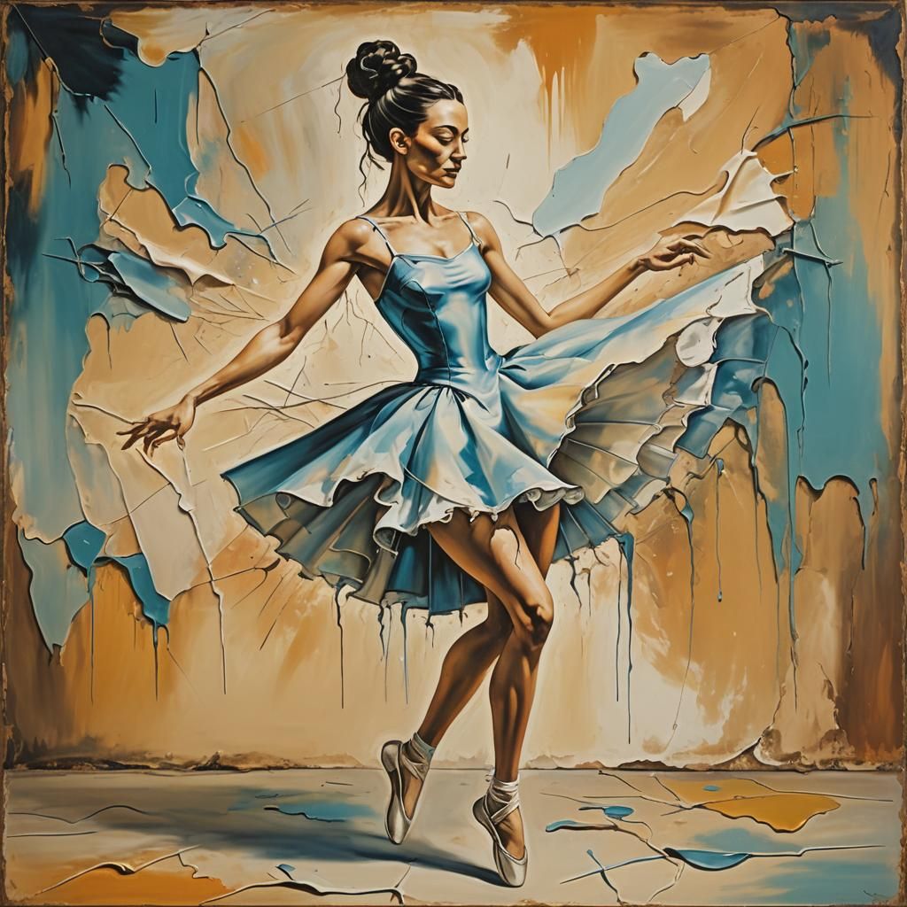 Surreal Ballerina with Cracks as Oil Painting
