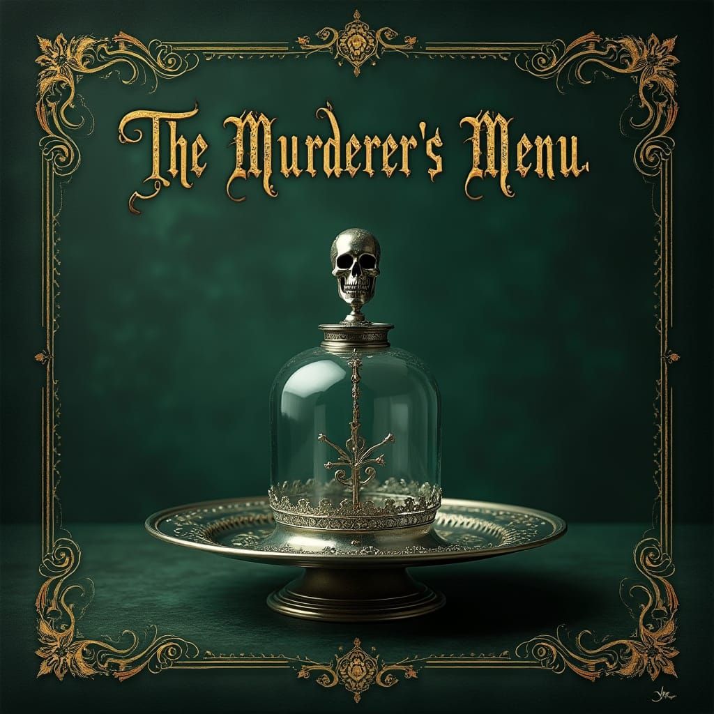 Mysterious Book Cover with Golden Filigree and Gothic Skull