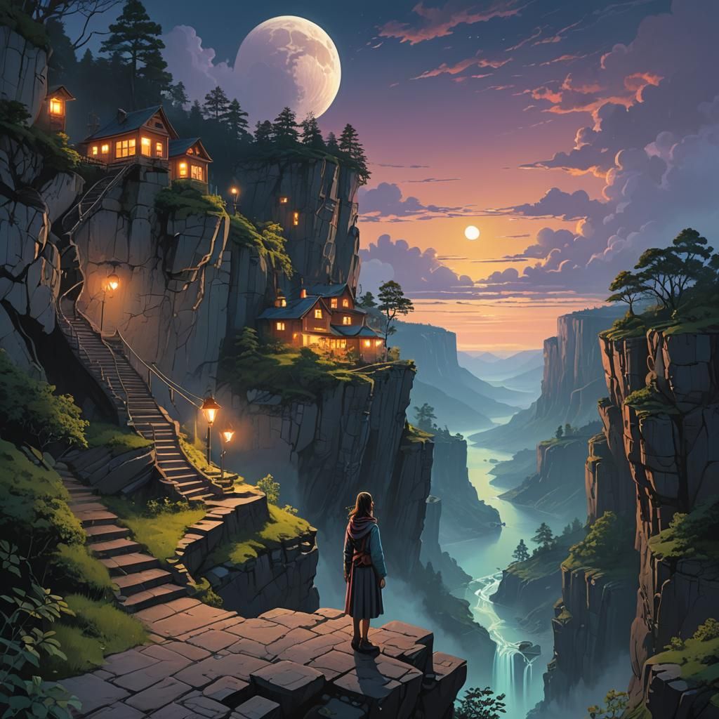 A mystical woman youthful and serene stands at the edge of a...