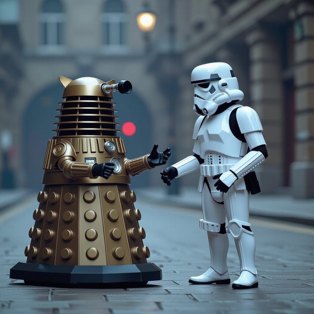 Dalek Confronts Imperial Stormtrooper In Sci-Fi Battle