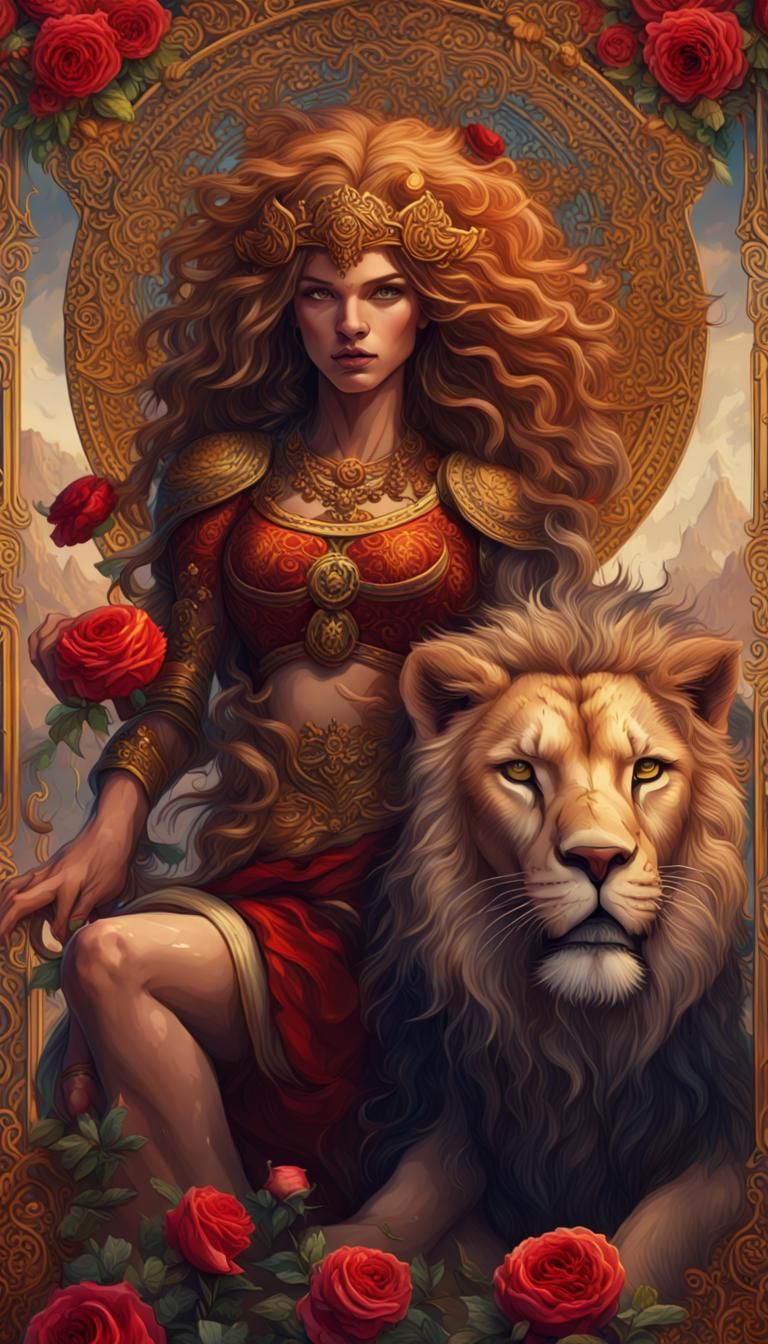 Strength Tarot Card: Woman and Lion Illustration