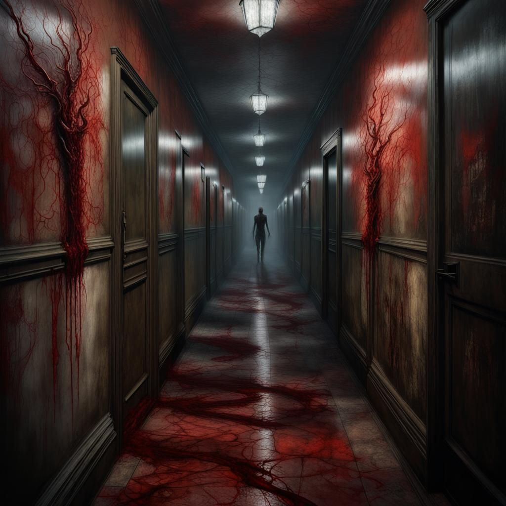 Macabre Blood Vessel Corridor in Silent Hill Style