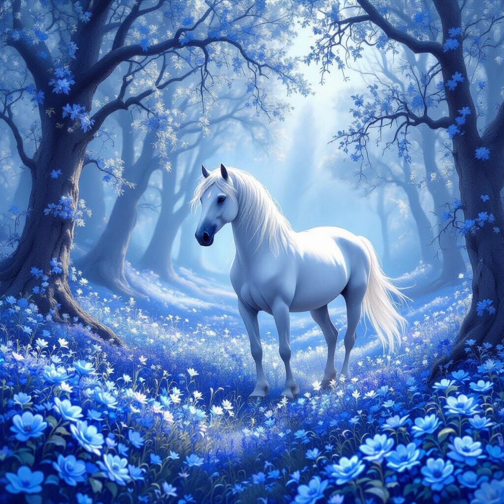 Bosque azul y muchas flores azules... imagen de fantasía don...