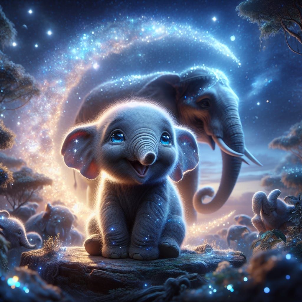 A beautiful night with baby elephant