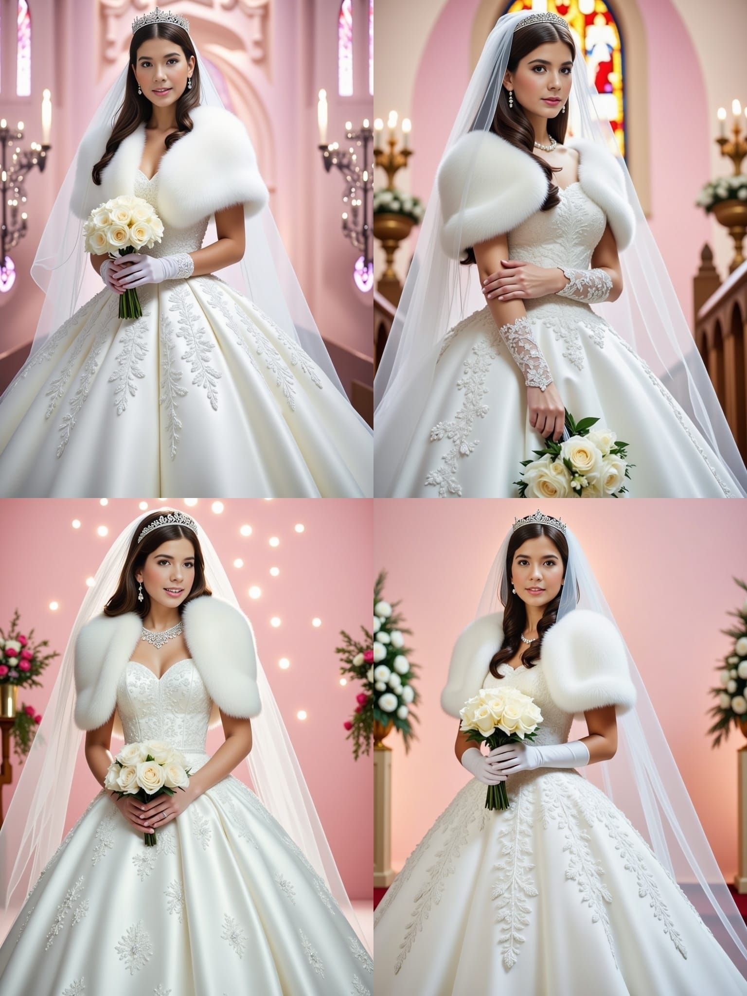 Regal Bride in White Satin and Lace Gown