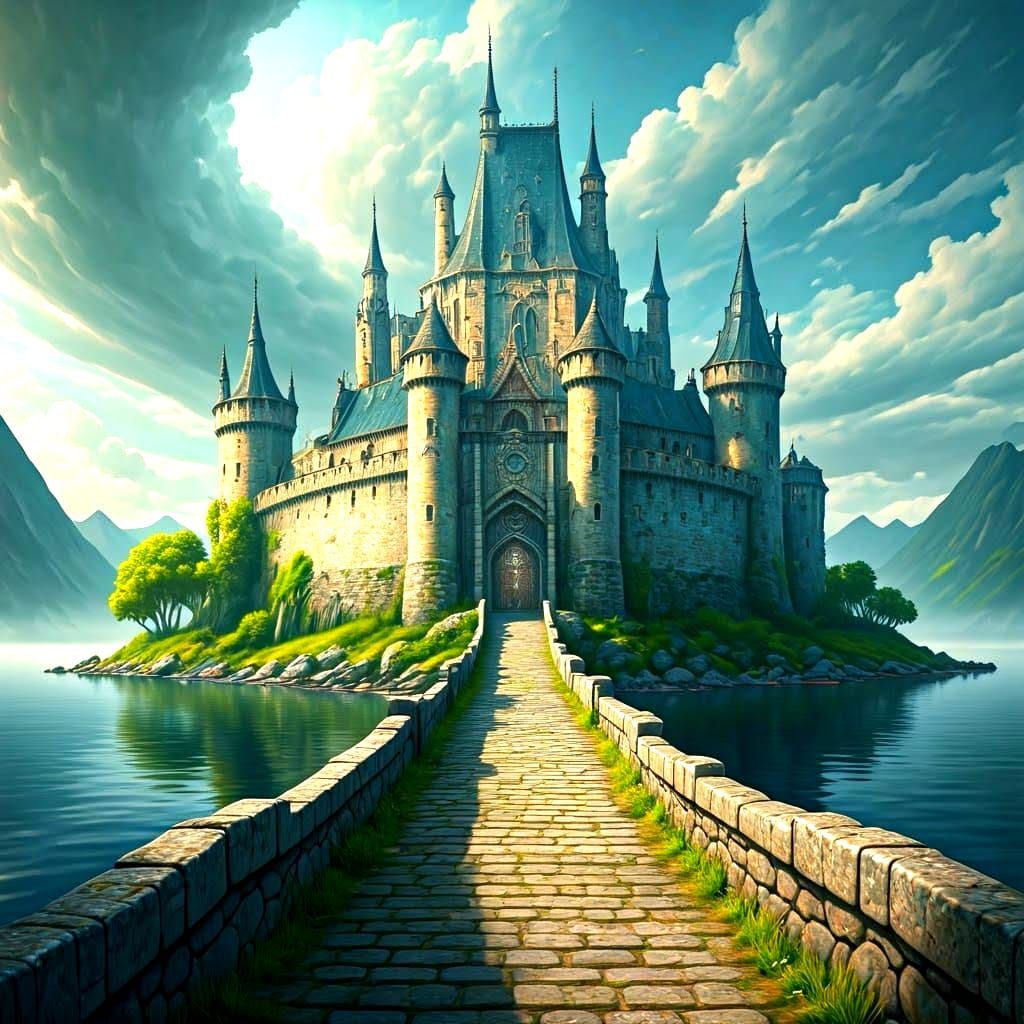 Medieval Fantasy Keep in a Lakeside Fortress