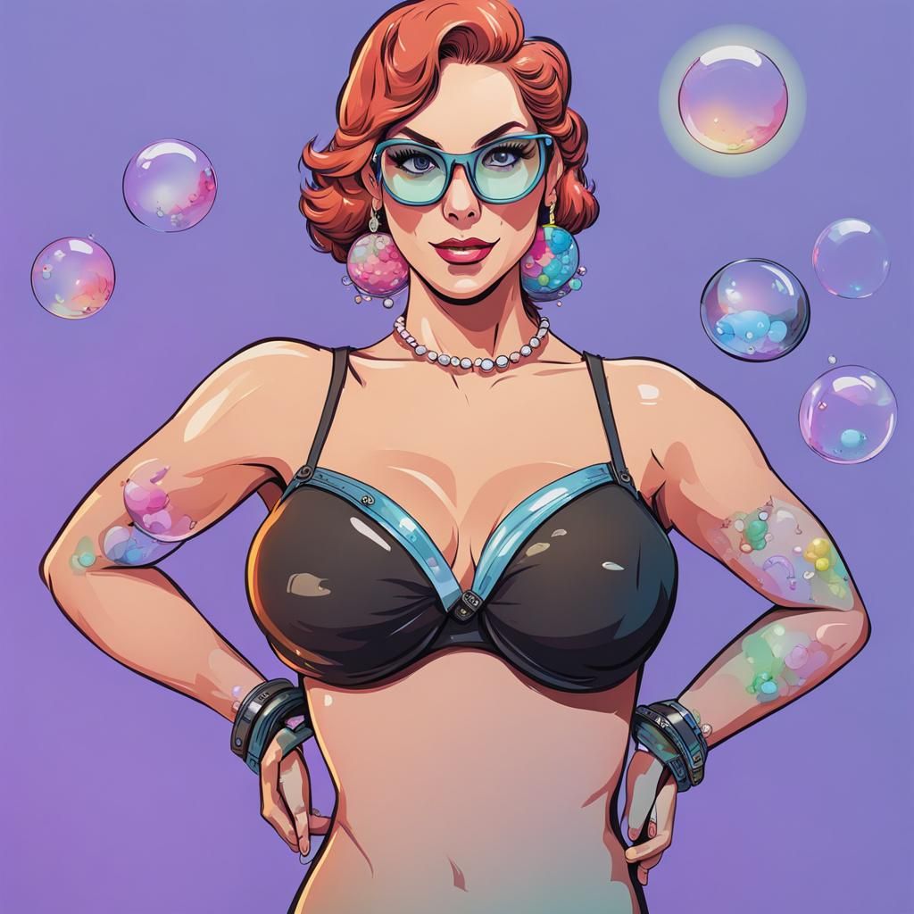 Whimsical Ink Portrait: Girl with Aquarium Bra