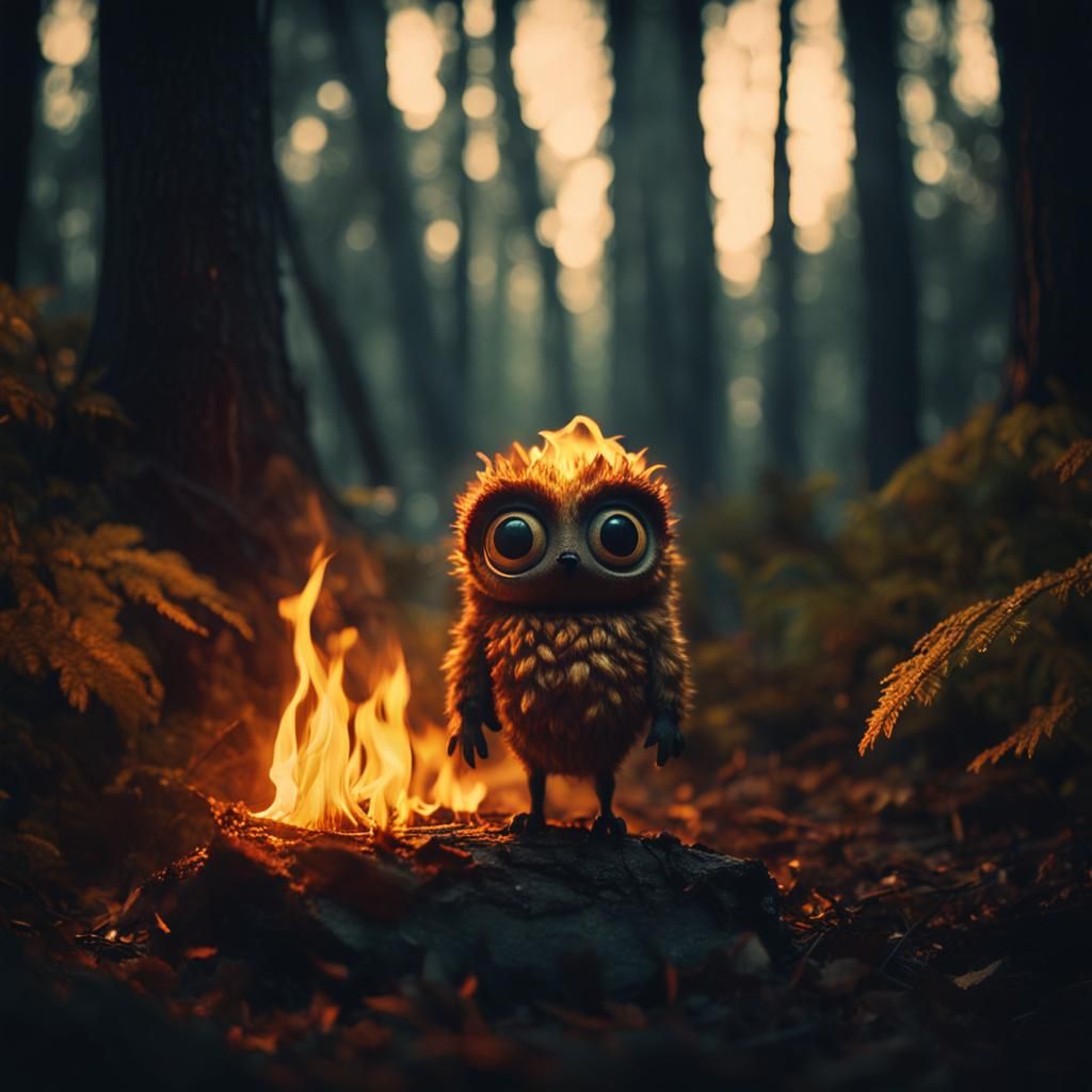 Enchanting Fire Being in Mystical Forest