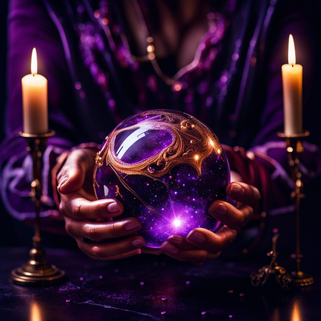 Golden Witch Hands Hold Galaxy Crystal Ball