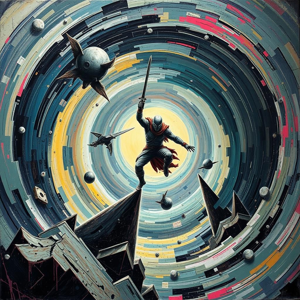 Dystopian Warrior's Descent: A Surreal Impasto Apocalypse