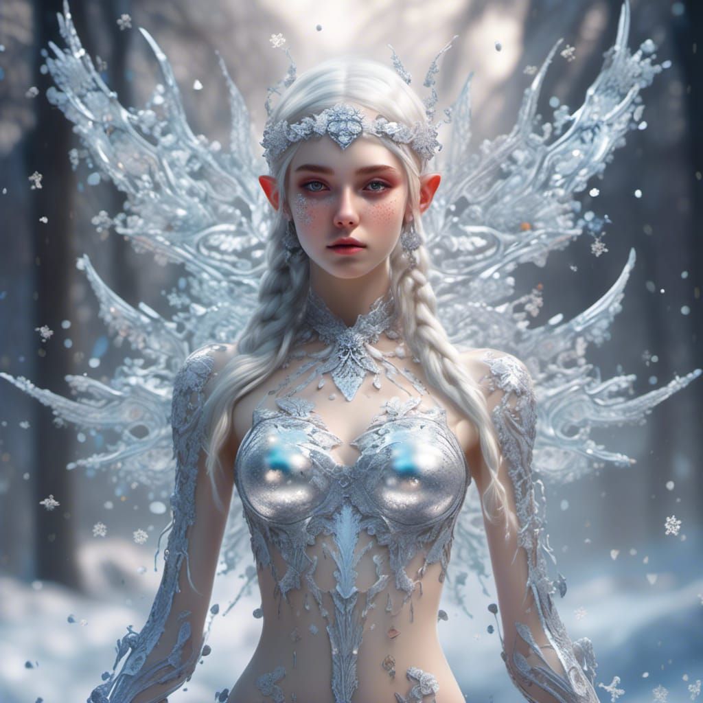 Ethereal Elf Girl Made of Snowflakes in Graffiti Art