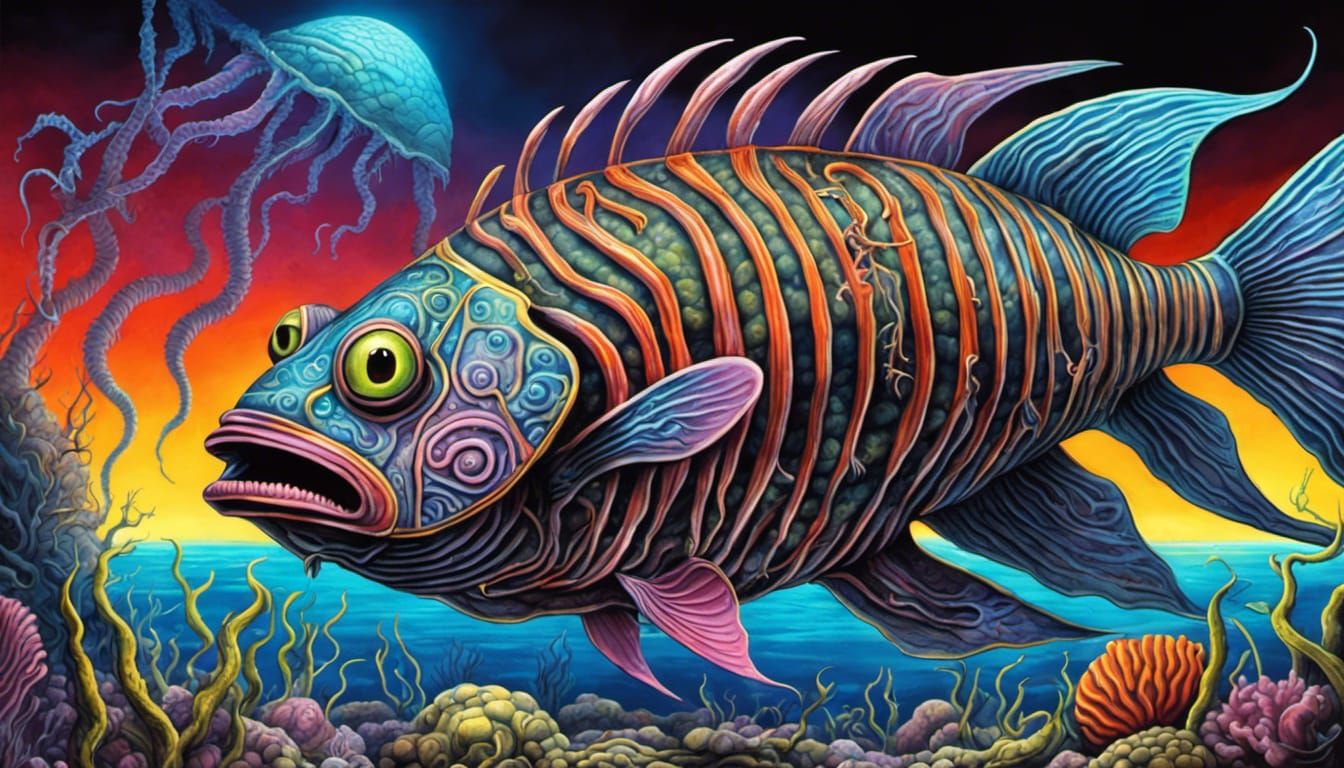 Neon Alien Fish in Deep Sea Trench