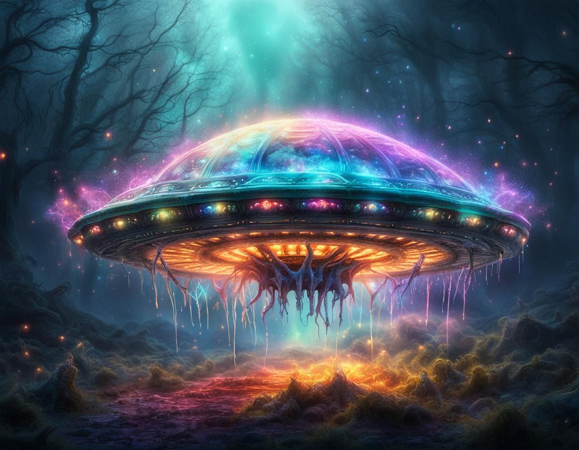 Surreal Glowing UFO in a Fantasy Landscape