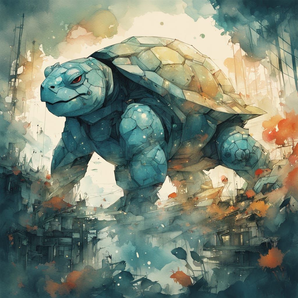 Surreal Anime-Inspired Art Depicts Blastoise Emerging from a...