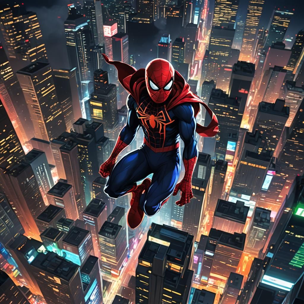 (The Spiderman descending from the Skyscraper: 20.0x).