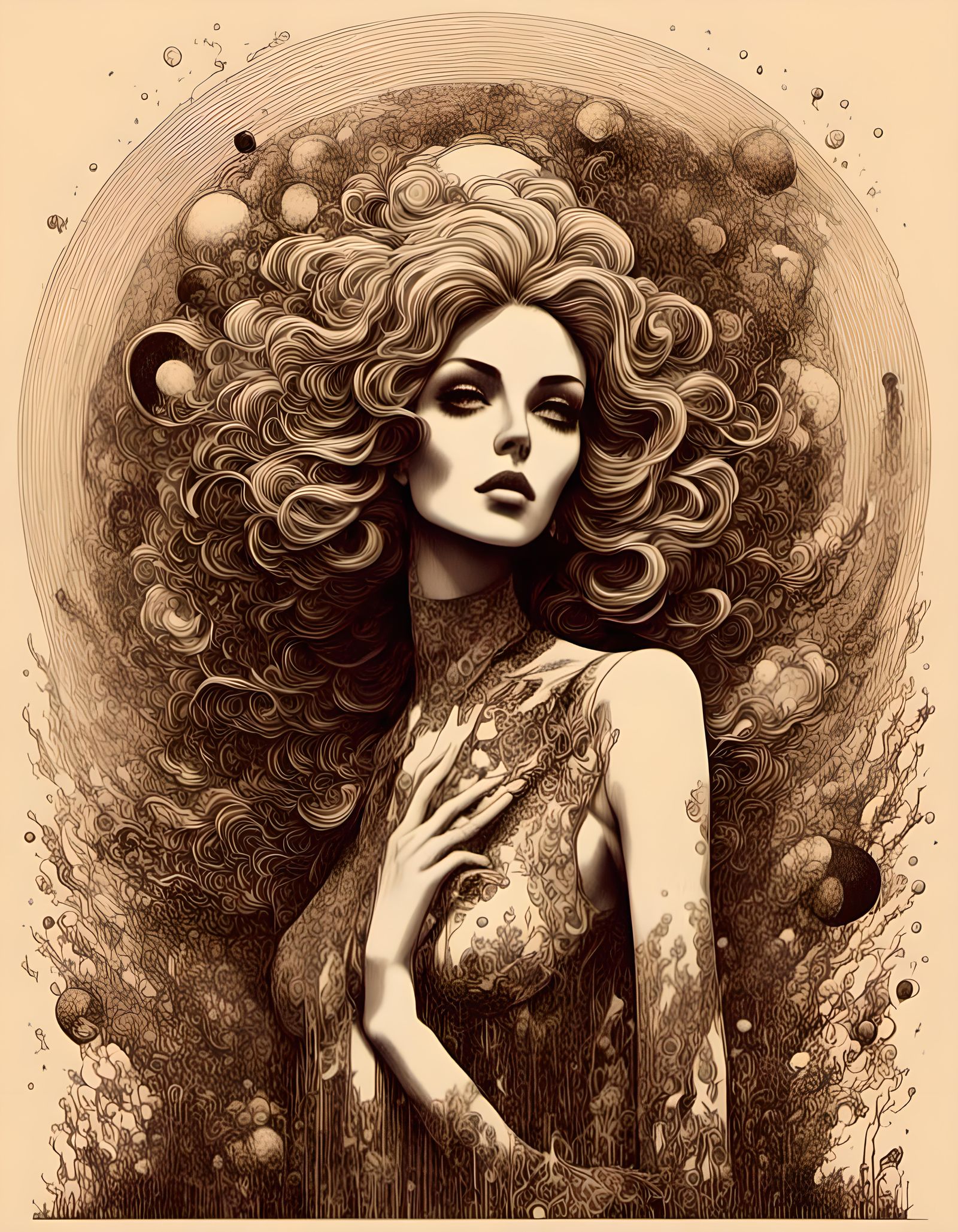 Beautiful Woman in Retro 70s Style