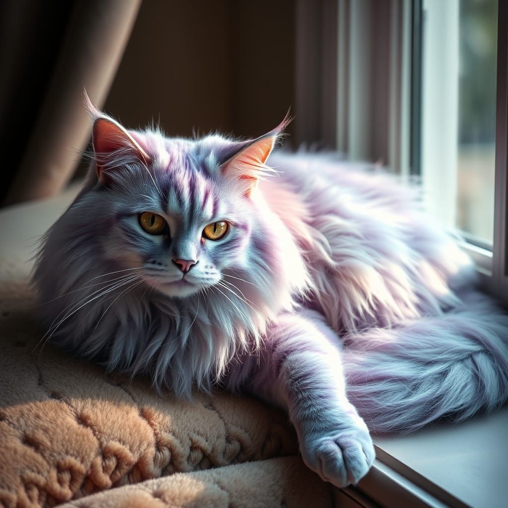 Majestic, Hyper-Realistic Feline in Iridescent Splendor