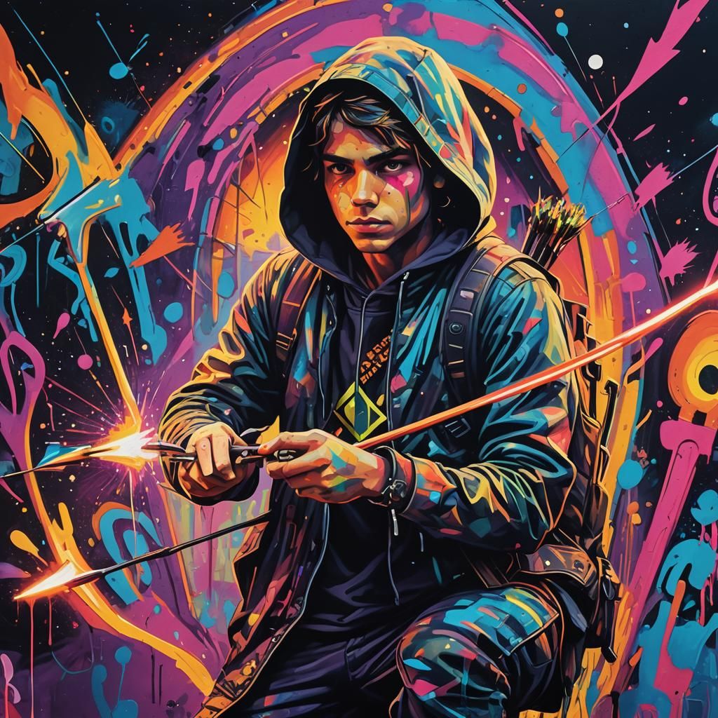 Psychedelic Street Art: Rebel with Glowing Arrow