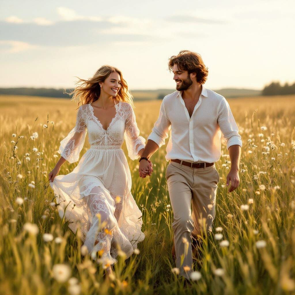 Summer Meadow Joyful Run in Golden Light