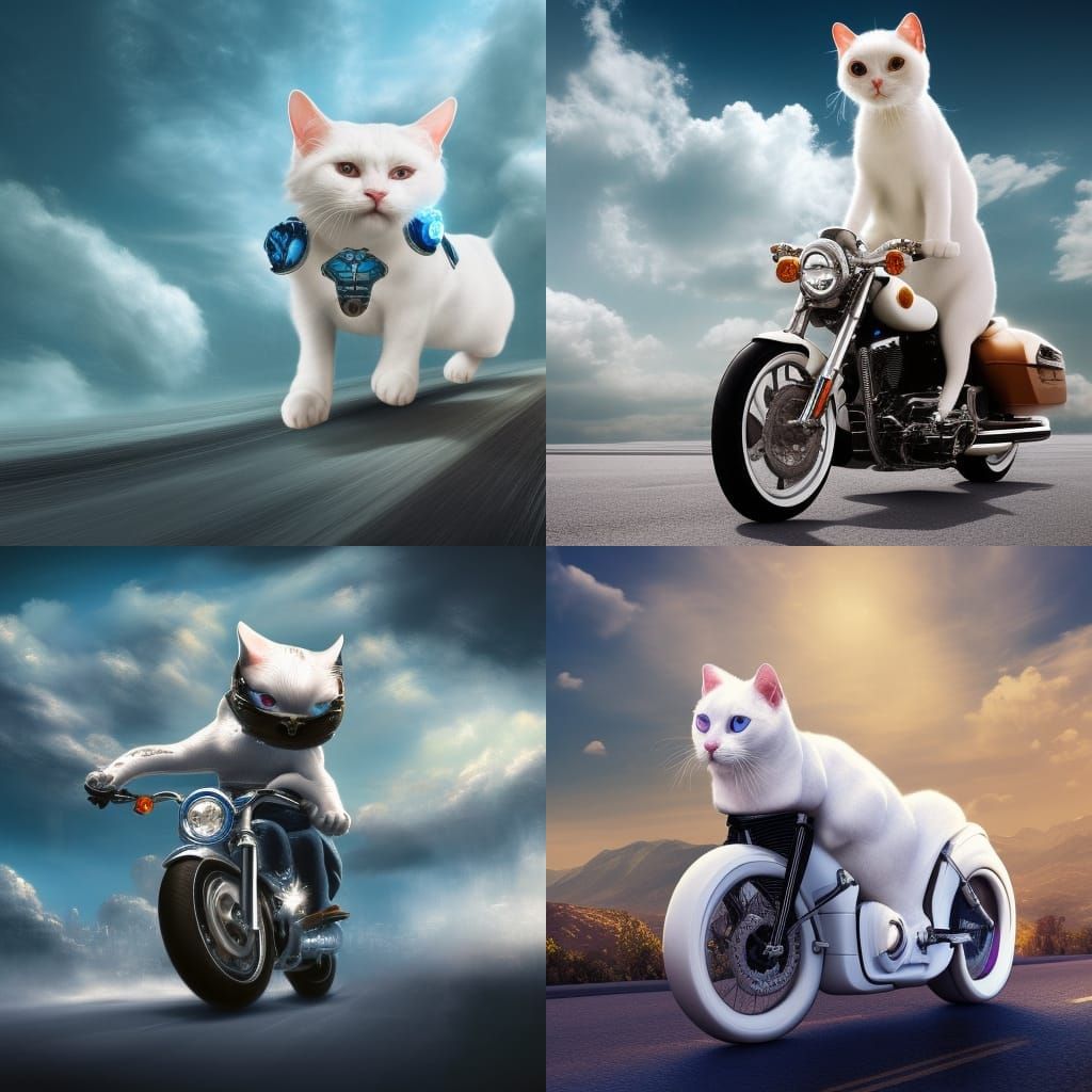 Cat Rides Harley: Detailed 3D Art
