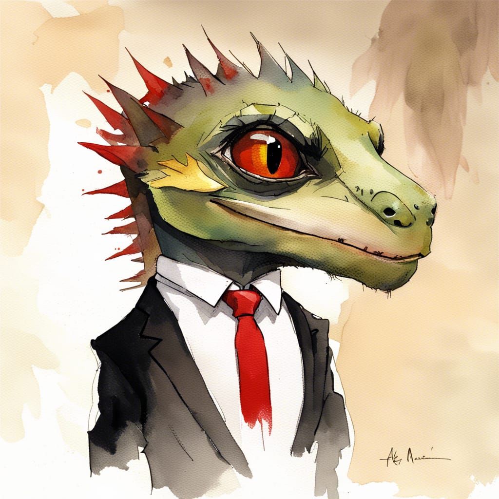 Chibi Dragon Portrait in Watercolor Style