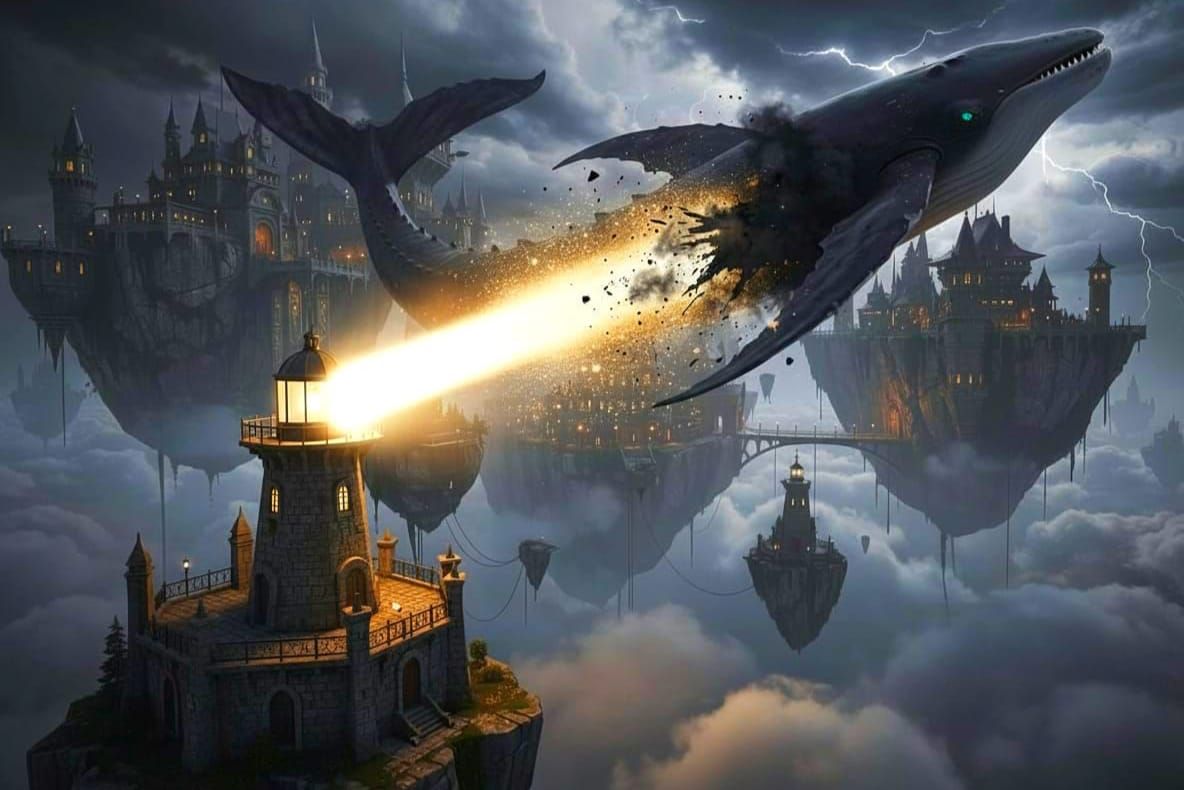 Sky City Lighthouse Battles Giant Whale Monster