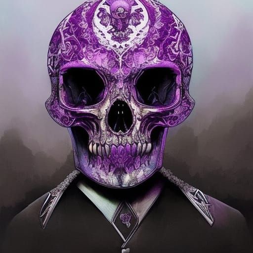 Intricate Purple Skull in Bioluminescent Dieselpunk Style