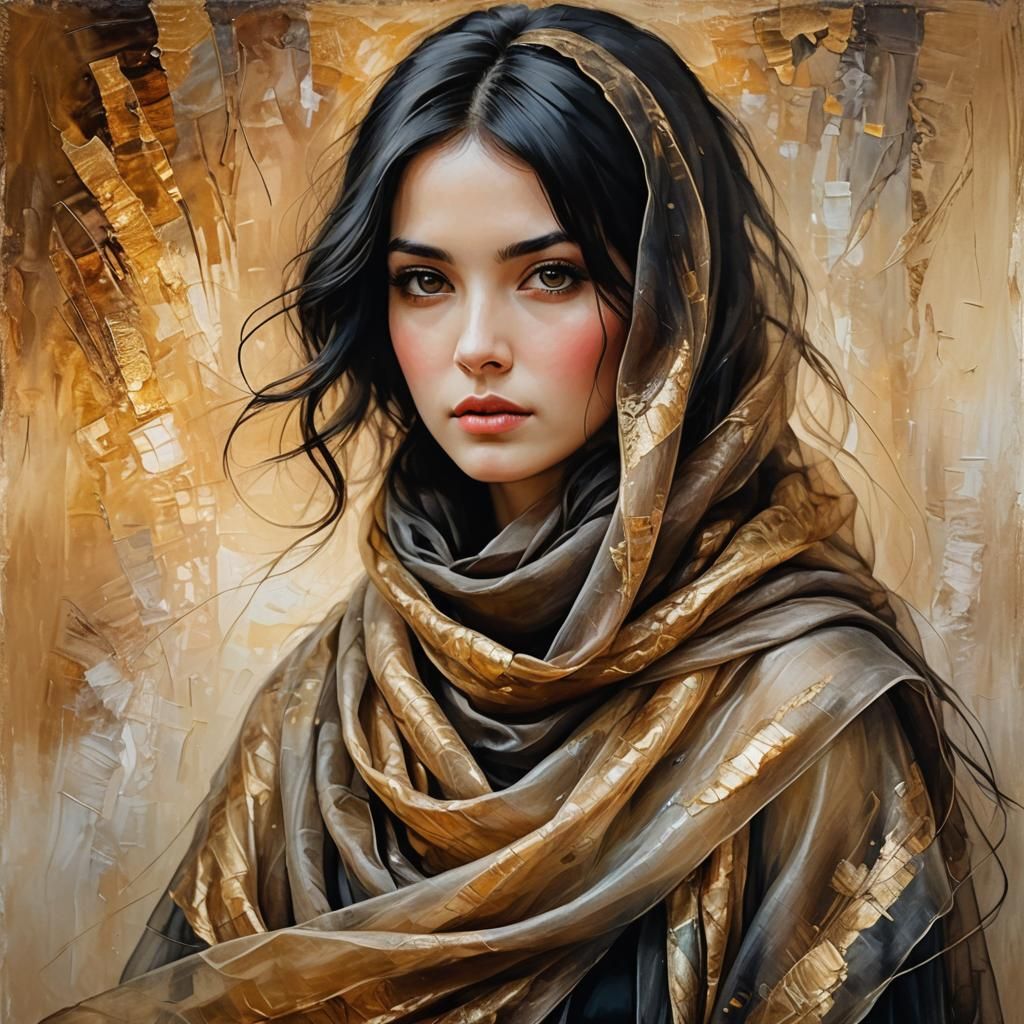 Woman with Flowing Scarf: Oil Painting Portrait