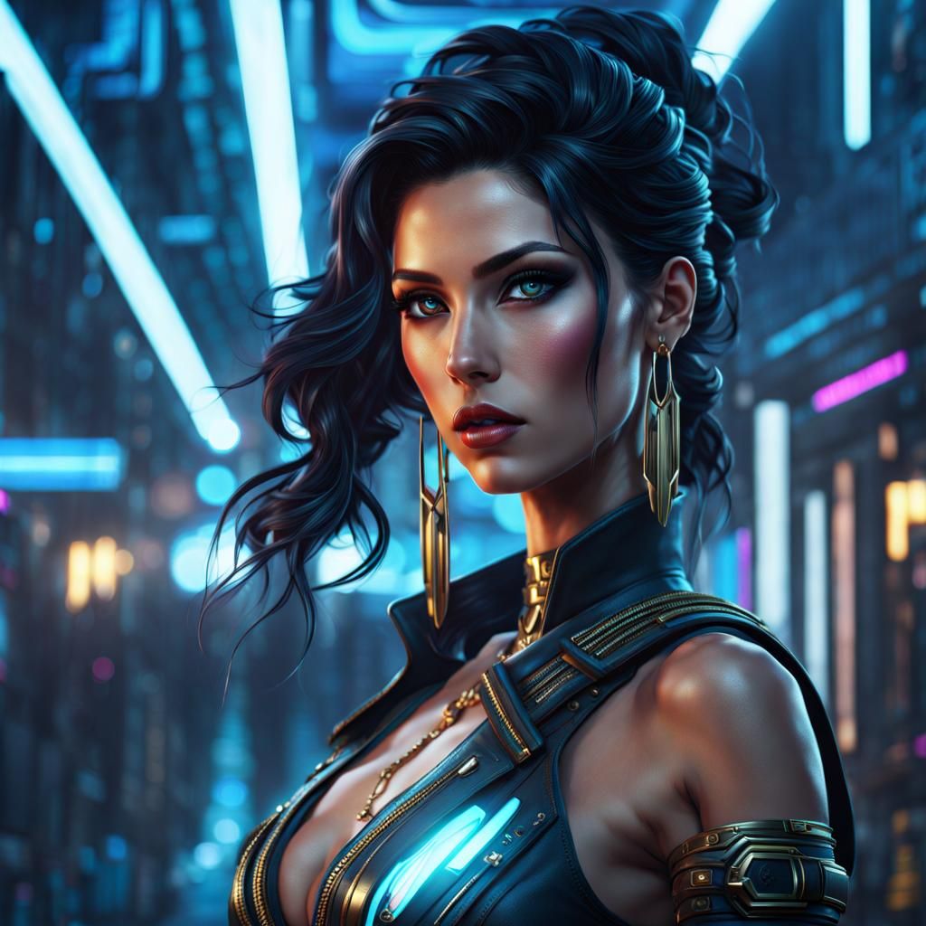 Cyberpunk Greek Goddess in a Stormy Retro Setting