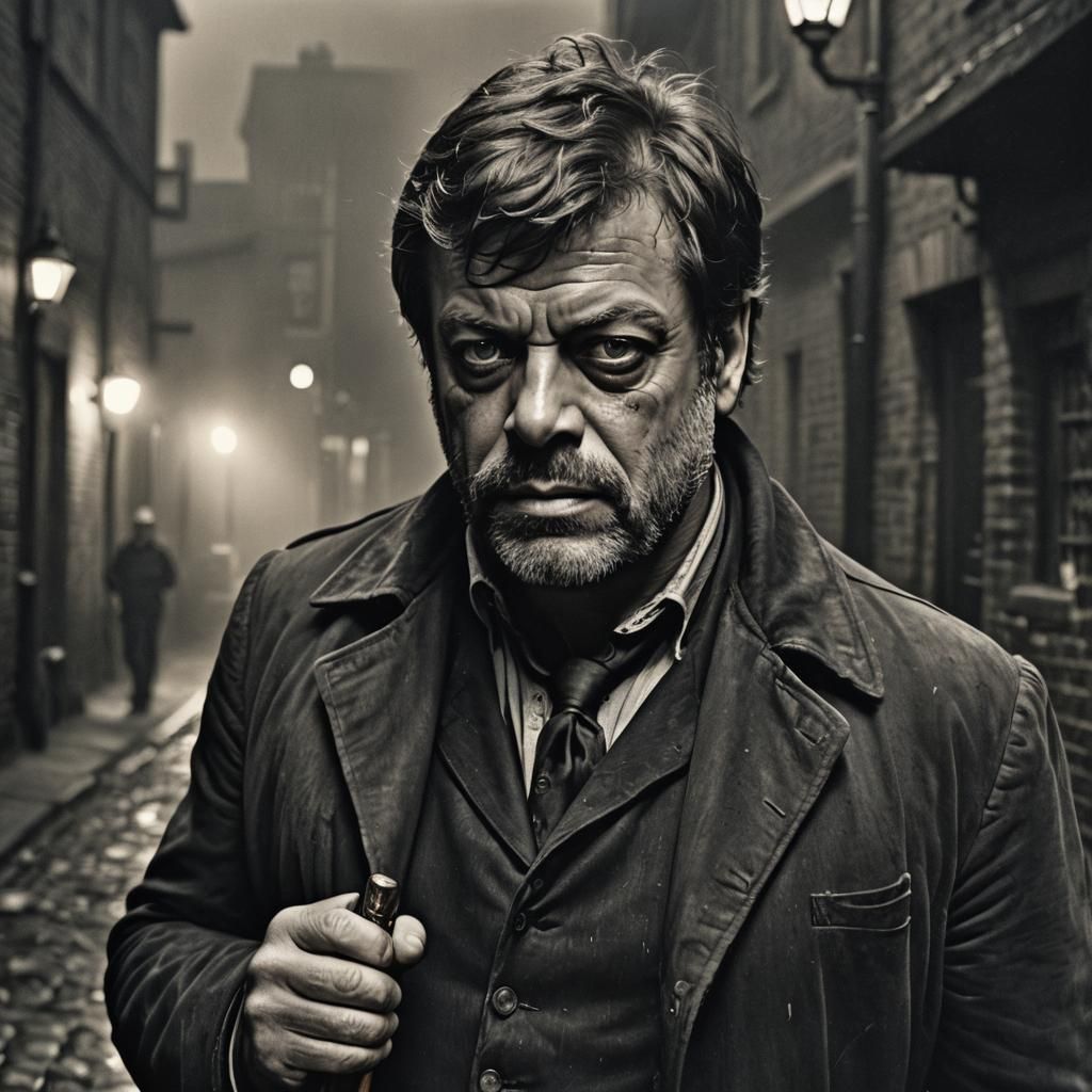 Menacing Portrait in Film Noir Style with Dark Shadows