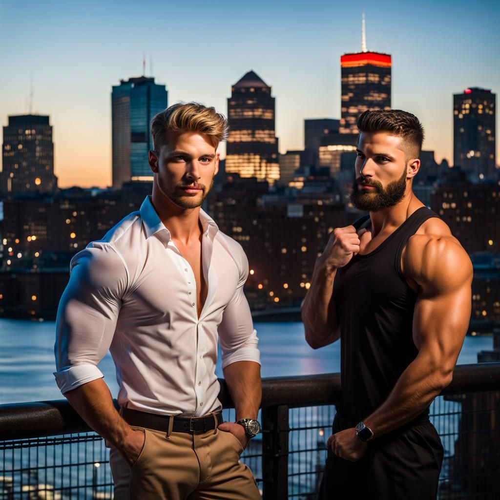 Boston Night: Two Men with Height Difference