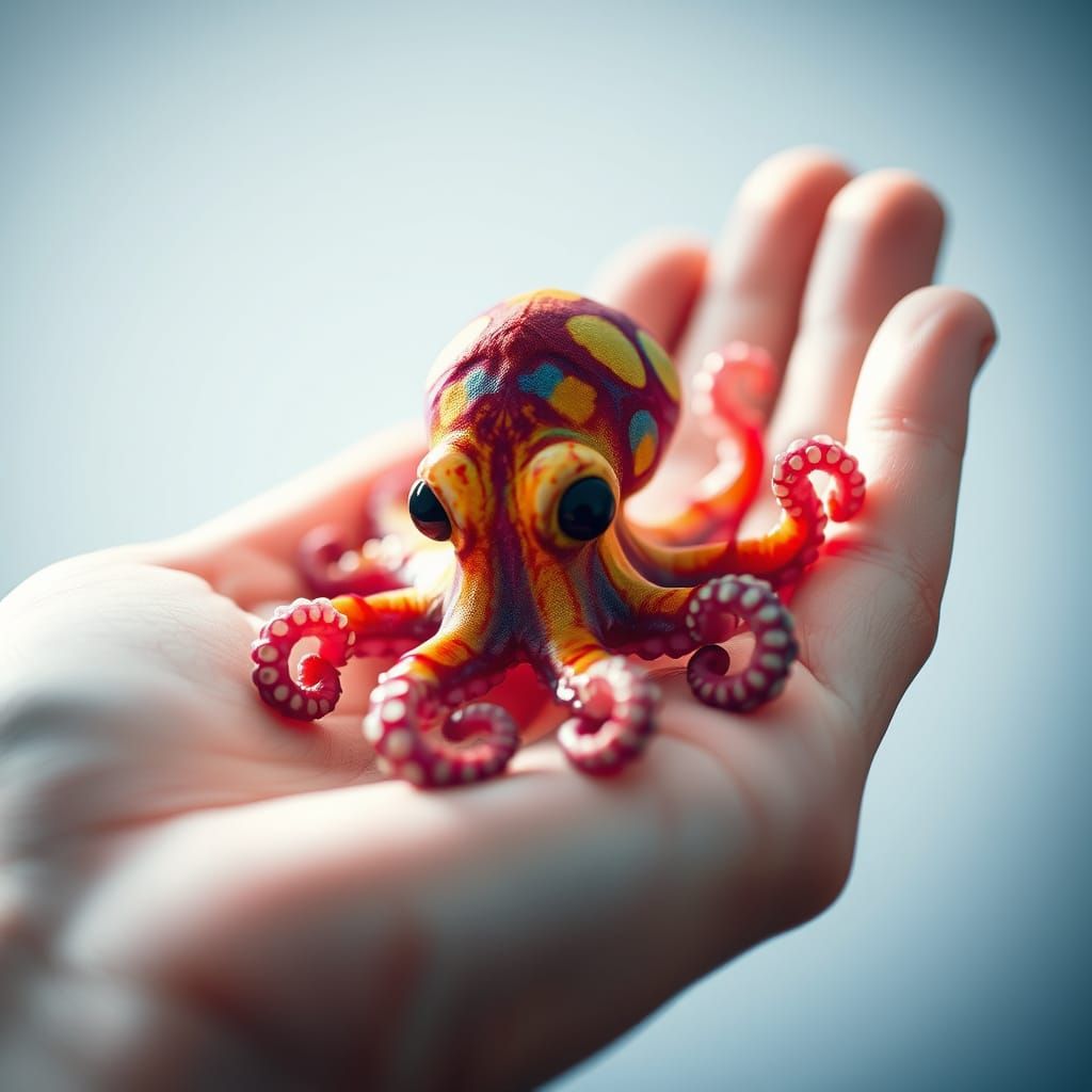 Vibrant Baby Octopus in Gentle Hand