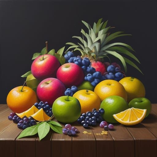 Vibrant Still Life with Exotic Fruits in Impasto Oil Paintin...