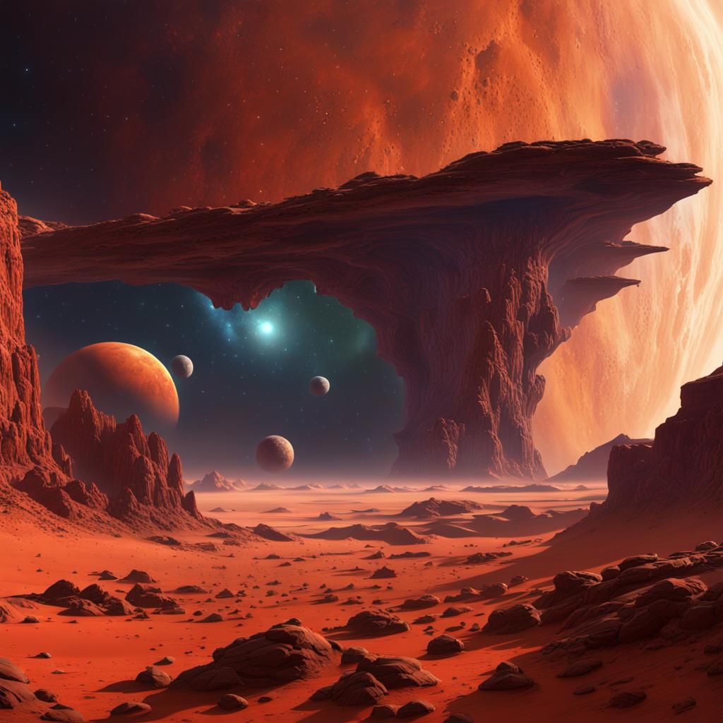 Space Nebula Over Mars: Detailed Matte Painting