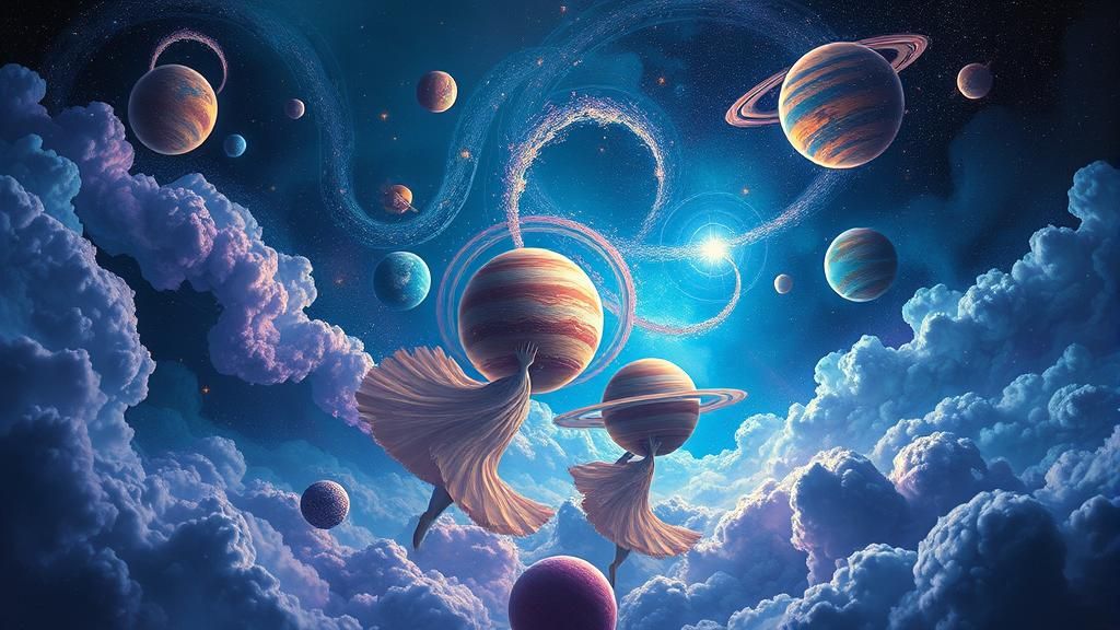 Cosmic Ballet: Surreal Celestial Dance in Dreamlike Style