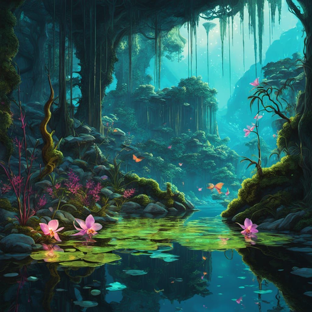 Ethereal Jungle Goddess in a Ghibli-esque Sanctuary