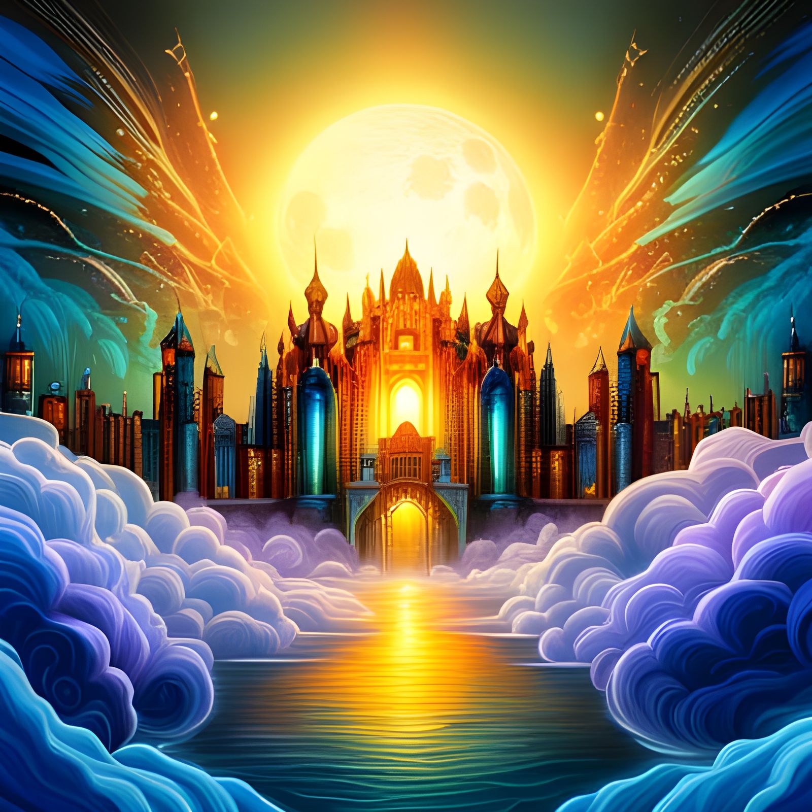 Cosmic Castle in the Clouds: Holographic Astral Illustration
