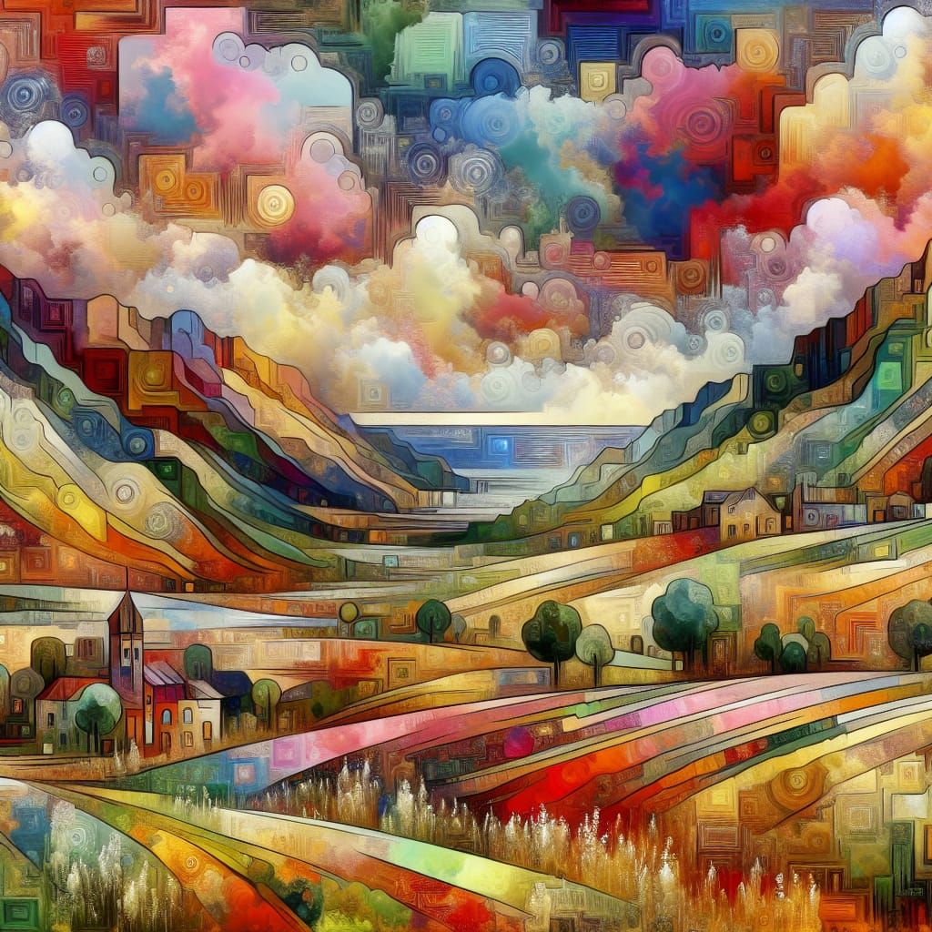 Vibrant Mid Century Landscape Art
