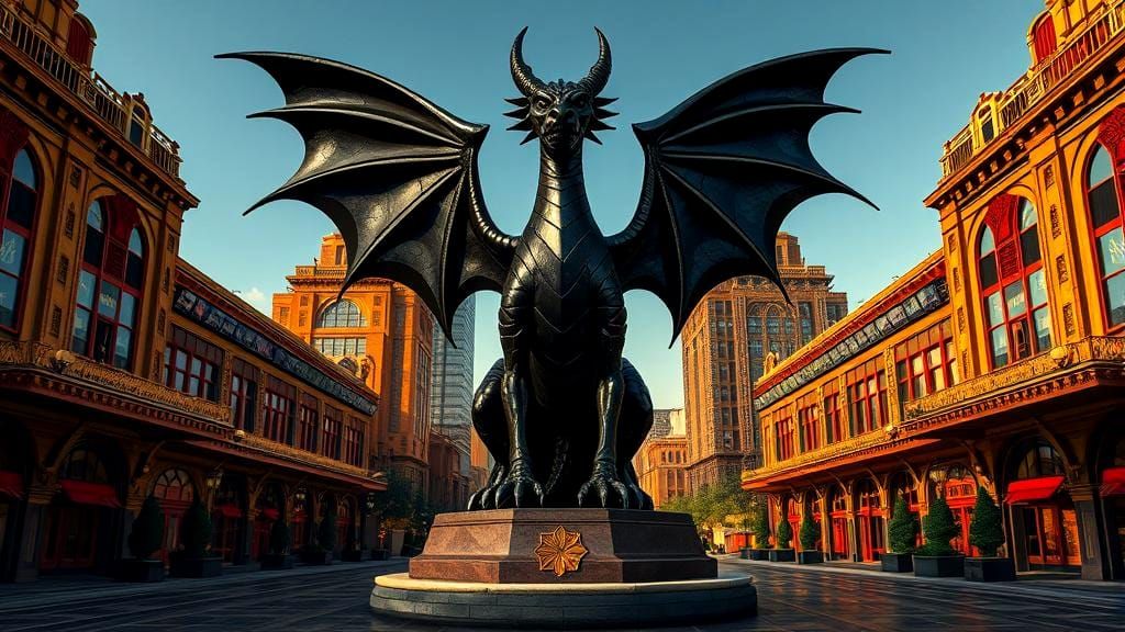 Black Dragon Statue in Harlem Renaissance Style