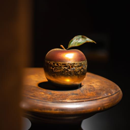 Apple on Engraved Base in Museum Lighting