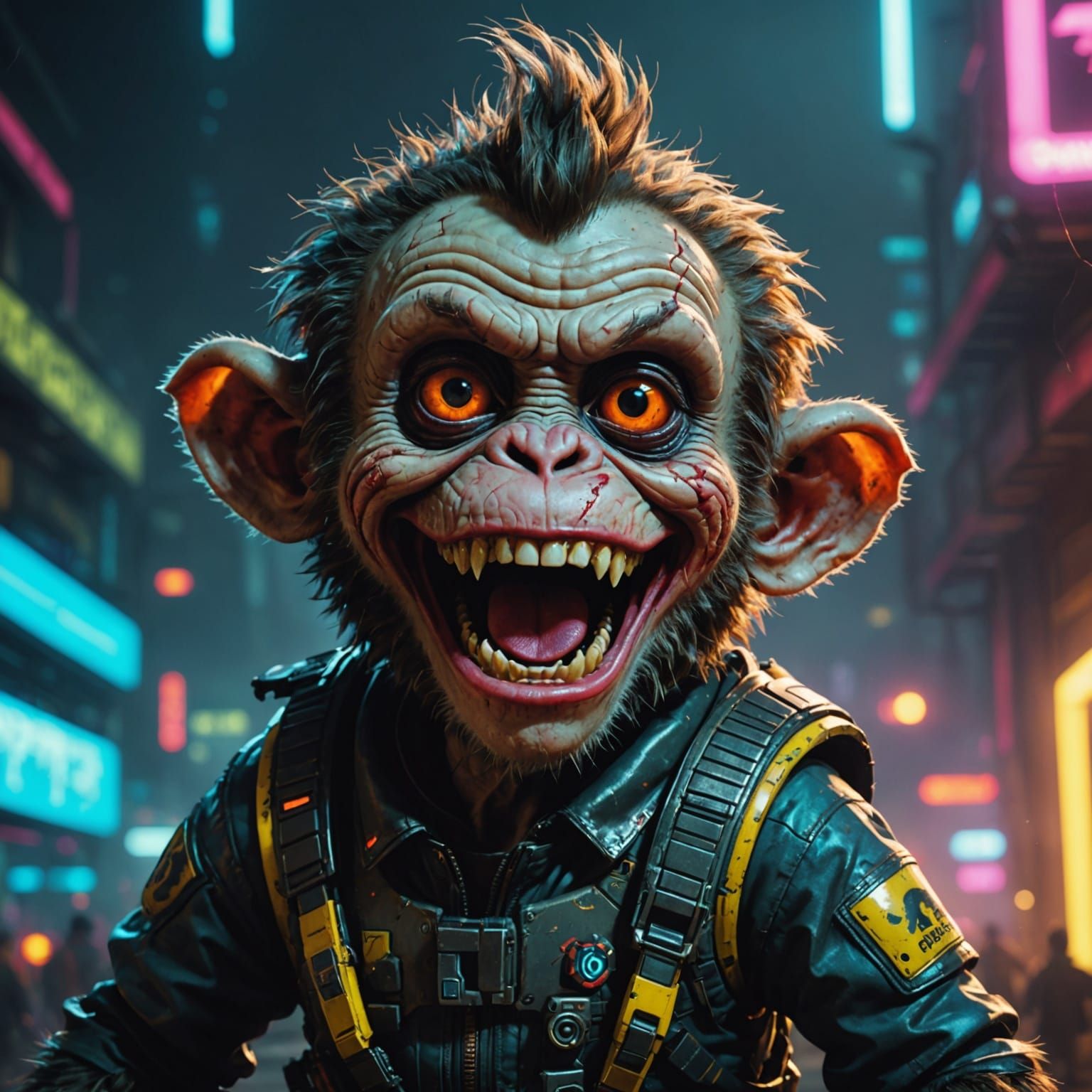 Cyberpunk Zombie Monkey in Neon Madness