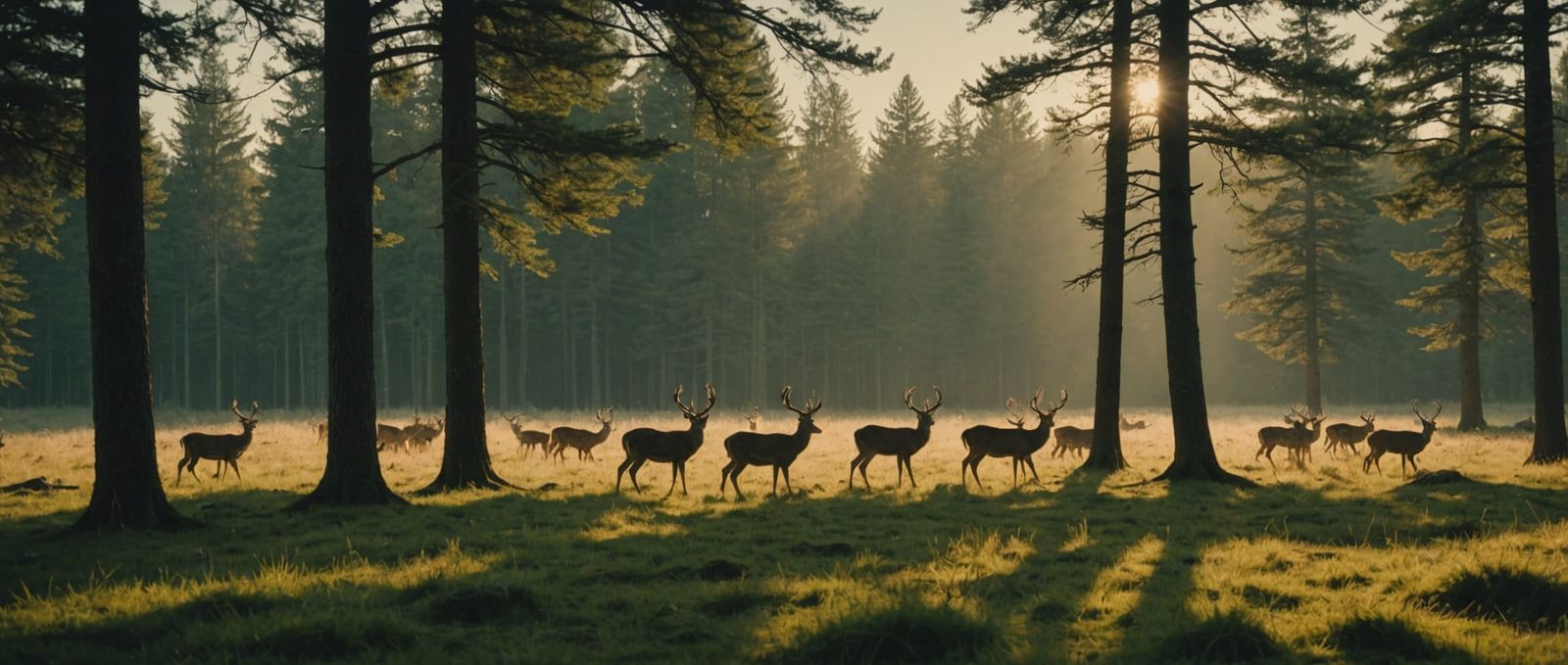 Deer Herd at Sunrise: Cinematic Forest Meadow